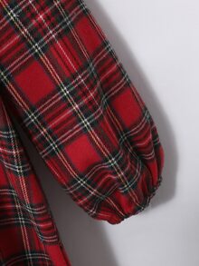 SHEIN Genkimix Kids 女童時尚復古紅色格紋蕾絲飾邊領結公主洋裝 - 紅色 - 查看 9