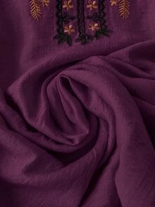 Modelyn 女款花卉刺繡圖案休閒波西米亞風百搭日常穿著早午餐茶會襯衫花園派對度假深紫色花卉 - 紫色 - 查看 8