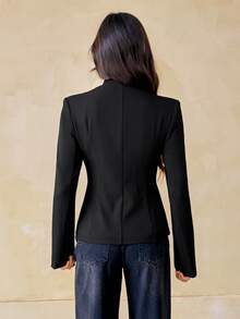 SHEIN Tall Women's Frog Button Casual Daily Long Sleeve Blazer - Black - View 2