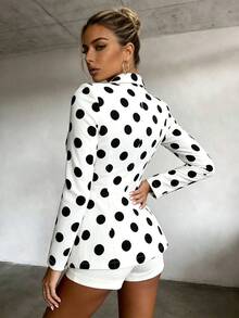 SHEIN Raffinéa 女士波点印花纽扣长袖西装外套 - 黑與白 - 查看 2