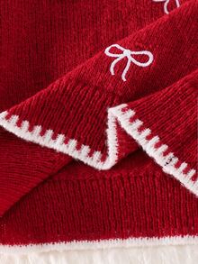 SHEIN Young Girl Knit Contrast Kids Color Bow Pattern Round Neck Casual Autumn Winter Sweater - Multicolor - View 9