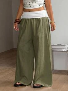 Coolane Women's Plus Size Summer Fall Going Out Formal Elegant Casual Corset Vacation Country Concert Boho Basic 100% Cotton Olive Green Wide Leg Pants - Army Green - View 4
