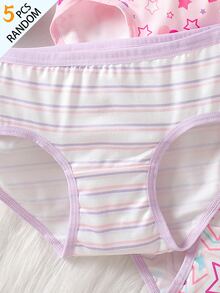 SHEIN Random 5 Pcs Young Girl Unicorn Heart Bow Triangle Bloomers Cute Mixed Print Young Girl Bottoms - Multicolor - View 7