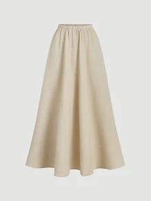 SHEIN MOD Beige Court Style Strapless Top Flared Long Skirt Set Cottage High Waist Pleated A Line Midi Textured Knit Picnic Garden Tea Party Summer - Apricot - View 8