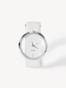 Opalesca 1pc Minimalist Round Pointer Quartz Watch & 1pc Butterfly Charm Bracelet As A Gift For Students Returning To School - White - View 5