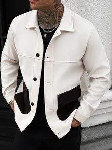 Manfinity Homme 男士成熟休閒拼接撞色長袖大衣，適合秋冬日常外出與旅行，也是送給男友或丈夫的理想禮物 - 彩色 - 查看 3