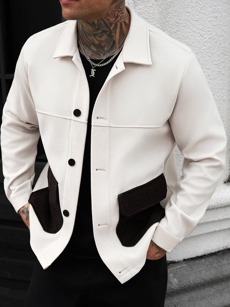 Manfinity Homme Men's Mature Casual Patchwork Contrast Color Long Sleeve Overcoat, Suitable For Autumn/Winter Daily Outings And Travel, Also An Ideal Gift For Boyfriend Or Husband - Multicolor - View 3