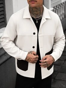 Manfinity Homme 男士成熟休閒拼接撞色長袖大衣，適合秋冬日常外出與旅行，也是送給男友或丈夫的理想禮物 - 彩色 - 查看 1