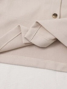 SHEIN Elladie kids Teen Girls Retro Minimalist Solid Cropped Woolen Jacket, Thick Warm Shacket Coat With Double Flap Pockets For Fall Winter Outfits Back To School - Apricot - View 6
