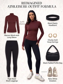 Fluxe Women's Solid Color Minimalist Long Sleeve Sports T-Shirt Yoga - Burgundy - View 3
