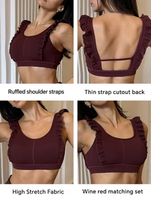 Fluxe Women's Solid Color Patchwork Ruffle Trim Casual Fitness Sports Tank Top - Burgundy - View 4