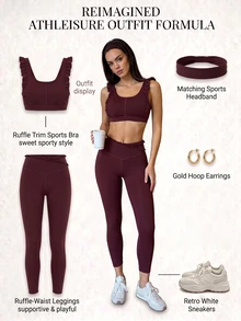 Fluxe Women's Solid Color Patchwork Ruffle Trim Casual Fitness Sports Tank Top - Burgundy - View 3