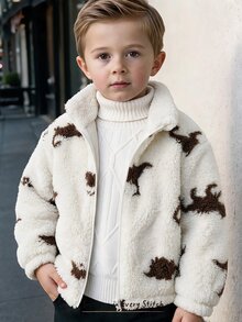 Cozy Pixies Kids Young Boy Thermal Lined Zipper Casual Versatile Daily Wear Long Sleeve Winter Jacket - Apricot - View 8