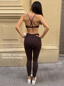 Fluxe 女款 2 合 1 對比色運動內衣 - 咖啡棕 - 查看 8