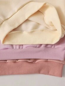 SHEIN Genkimix Kids 女童3件組針織純色圓領寬鬆休閒秋冬衛衣套裝，粉色仙女公主風，聖誕節萬聖節禮物 - 彩色 - 查看 4