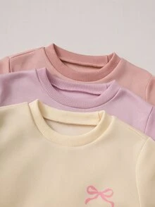 SHEIN Genkimix Kids 女童3件組針織純色圓領寬鬆休閒秋冬衛衣套裝，粉色仙女公主風，聖誕節萬聖節禮物 - 彩色 - 查看 8