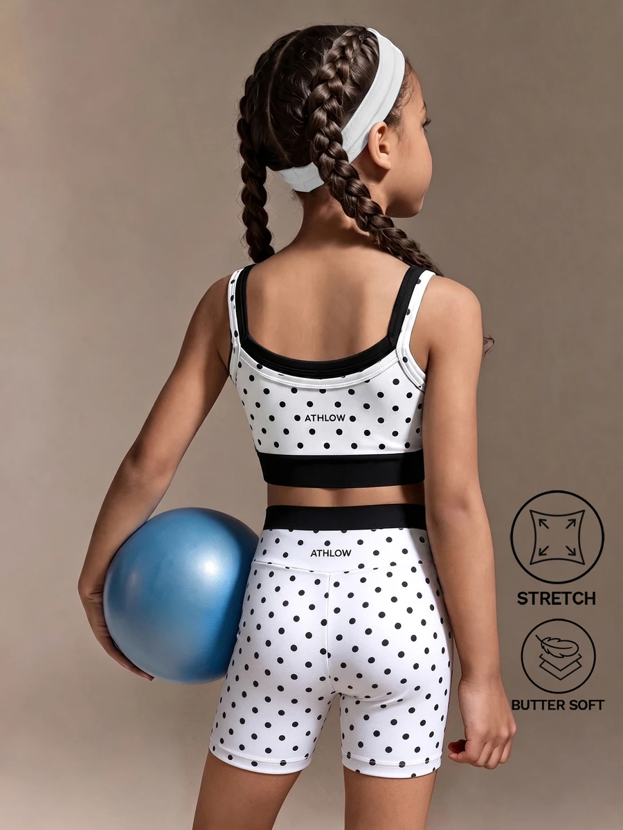 SHEIN Young Girls Sports Set, Brown With Blue Wave Element Print, 2 In 1 Design, Fashionable Style, Daily Wear, Sports Casual, Street Style Early Autumn New Arrival - White - View 1