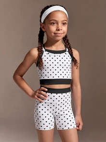 SHEIN Young Girls Sports Set, Brown With Blue Wave Element Print, 2 In 1 Design, Fashionable Style, Daily Wear, Sports Casual, Street Style Early Autumn New Arrival - White - View 3
