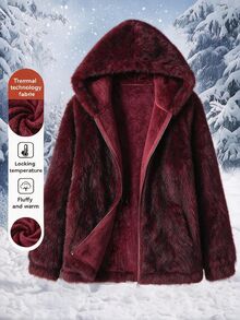 SHEIN Clasi Women's Plus Size Hooded Zip-Up Burgundy Elegant Gothic Jacket Christmas Cocktail Evening Formal Fall Winter - Burgundy - View 14