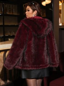 SHEIN Clasi Women's Plus Size Hooded Zip-Up Burgundy Elegant Gothic Jacket Christmas Cocktail Evening Formal Fall Winter - Burgundy - View 9