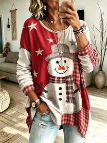 SHEIN LUNE 大尺碼女款卡通印花休閒長袖T恤，適合日常穿著 - 彩色 - 查看 1