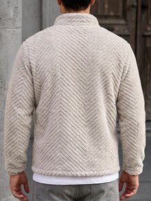 Manfinity CasualCool Men's Solid Color Textured Double-Sided Fleece Long Sleeve Jacket, High Neck Cardigan Design Easy To Wear And Match, Suitable For Daily Casual Wear And An Ideal Gift For Boyfriend Or Husband - Apricot - View 2