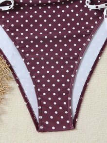 Swim Vcay 女款波點印花連身泳衣，適合度假、海灘、度假派對，棕色波點，夏季老錢風歐洲熱帶保守復古風 - 棕色 - 查看 8