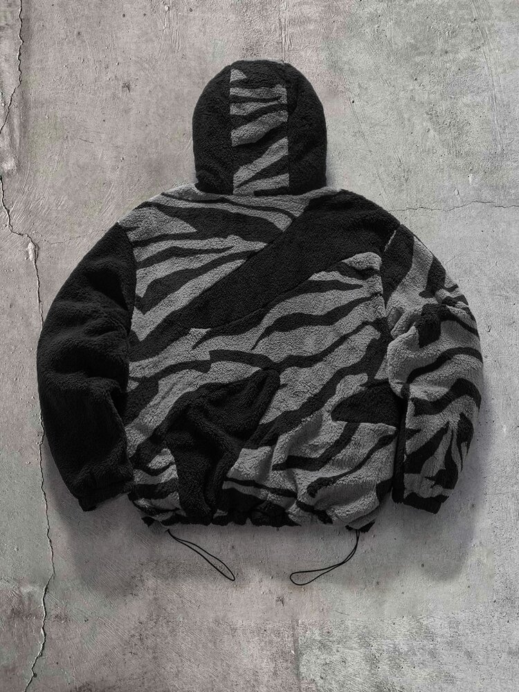 CalleClaro Men's Autumn/Winter Casual Colorblock Patchwork Hooded Warm Jacket - Black - View 3