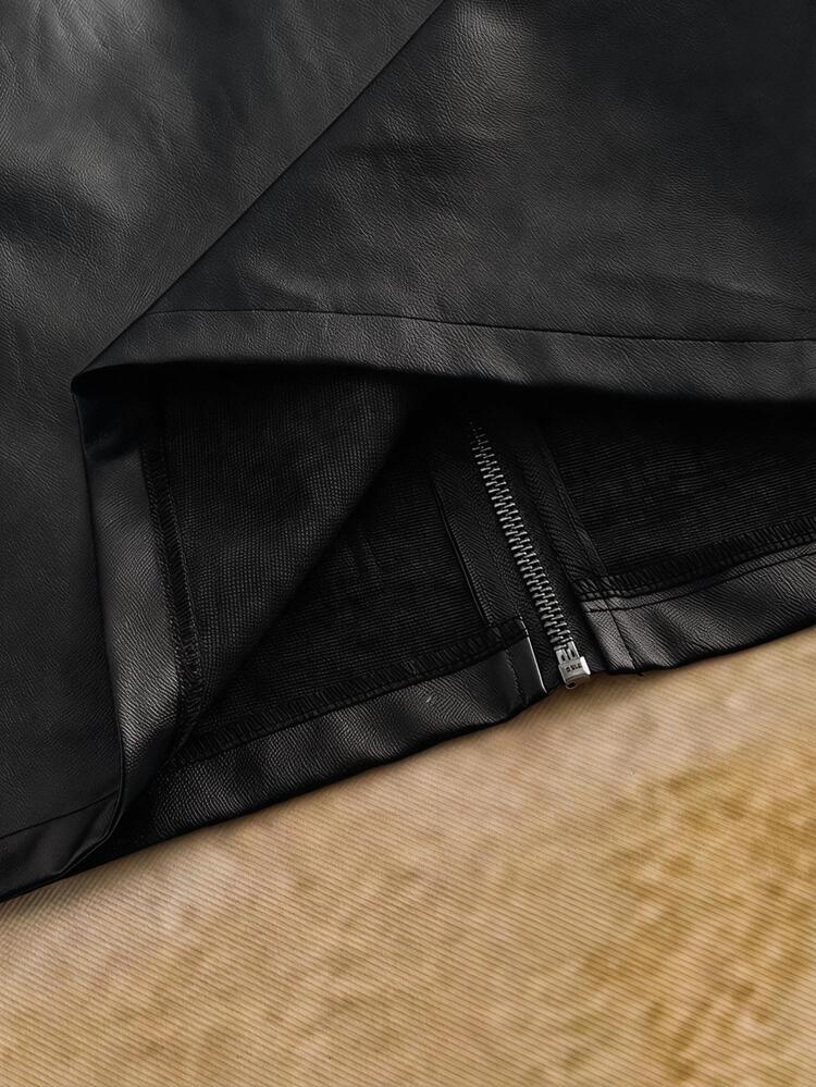 Manfinity RebelGame Men's Casual Woven PU Leather Lapel Jacket Suitable For Daily Wear Halloween Winter Party Autumn - Black - View 10