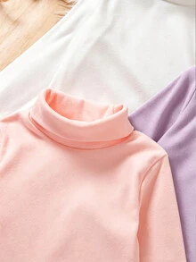 Genkimix Kids 女童高領針織上衣 3 件組，休閒仙女風日常穿著，秋季，白色、紫羅蘭色、嬰兒粉，適合 Baby Shower - 彩色 - 查看 4