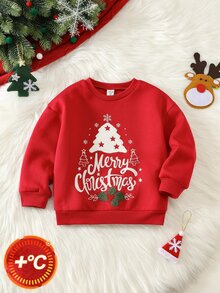 SHEIN 兒童中性款小男孩/小女孩秋冬可愛毛巾刺繡聖誕針織上衣，幼兒聖誕服飾/衛衣 - 酒紅色 - 查看 6