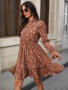 EMERY ROSE Women's Elegant Floral Print Ruffle Hem Dress Autumn Clothes For Women Halloween Costume For Women - Multicolor - View 6