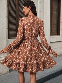 EMERY ROSE Women's Elegant Floral Print Ruffle Hem Dress Autumn Clothes For Women Halloween Costume For Women - Multicolor - View 2