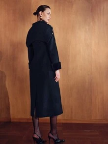 MOTF PREMIUM WOMEN'S AUTUMN/WINTER DOUBLE-BREASTED LONG SLEEVE LONG ELEGANT OVERCOAT - Black - View 7