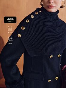 MOTF PREMIUM WOMEN'S AUTUMN/WINTER DOUBLE-BREASTED LONG SLEEVE LONG ELEGANT OVERCOAT - Black - View 6