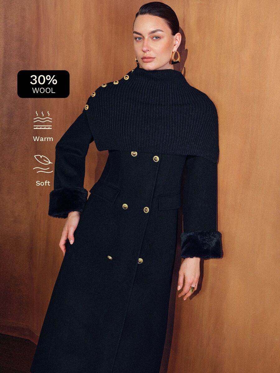 MOTF PREMIUM WOMEN'S AUTUMN/WINTER DOUBLE-BREASTED LONG SLEEVE LONG ELEGANT OVERCOAT - Black - View 1