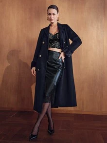 MOTF PREMIUM WOMEN'S AUTUMN/WINTER DOUBLE-BREASTED LONG SLEEVE LONG ELEGANT OVERCOAT - Black - View 3