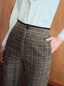 MOTF PREMIUM FASHIONABLE ELEGANT SOPHISTICATED HIGH-WAIST TRIMMED WOMEN'S SUIT PANTS - Khaki - View 6