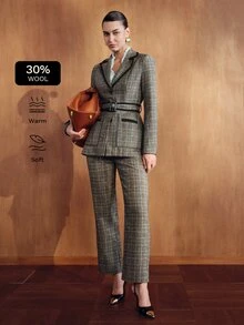 MOTF PREMIUM FASHIONABLE ELEGANT SOPHISTICATED HIGH-WAIST TRIMMED WOMEN'S SUIT PANTS - Khaki - View 1