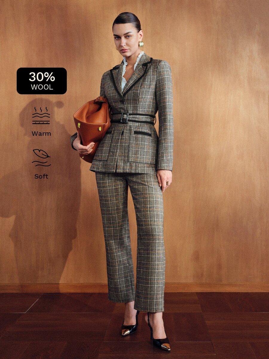 MOTF PREMIUM FASHIONABLE ELEGANT SOPHISTICATED HIGH-WAIST TRIMMED WOMEN'S SUIT PANTS - Khaki - View 1