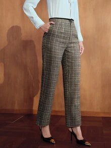 MOTF PREMIUM FASHIONABLE ELEGANT SOPHISTICATED HIGH-WAIST TRIMMED WOMEN'S SUIT PANTS - Khaki - View 4