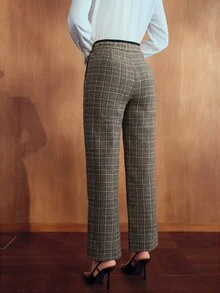 MOTF PREMIUM FASHIONABLE ELEGANT SOPHISTICATED HIGH-WAIST TRIMMED WOMEN'S SUIT PANTS - Khaki - View 3