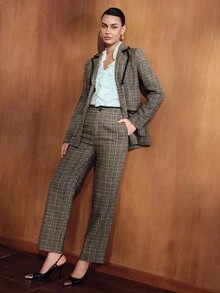 MOTF PREMIUM FASHIONABLE ELEGANT SOPHISTICATED HIGH-WAIST TRIMMED WOMEN'S SUIT PANTS - Khaki - View 7