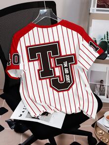 TOM & JERRY X SHEIN Women's Cute Streetwear Cartoon Print Round Neck Short Sleeve T-Shirt Everyday Going Out Red And White Stripe Summer - White - View 3