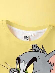 TOM & JERRY X SHEIN 男童卡通图案圆领短袖T恤短裤套装，夏季 - 白色 - 查看 7