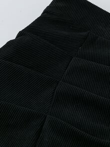 Sweetra CURVE Black Pure Cotton High Waist Pleated Design Front Slit Skirt, Corduroy Slim Fit A-Line Skirt Fall - Black - View 5