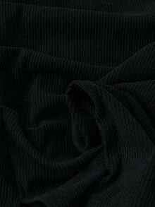 Sweetra CURVE Black Pure Cotton High Waist Pleated Design Front Slit Skirt, Corduroy Slim Fit A-Line Skirt Fall - Black - View 4