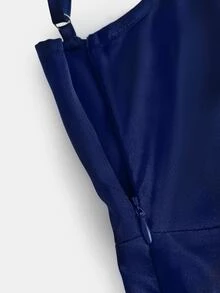 Pitira 青少年女孩派对装下摆褶边缎面细肩带伴娘礼服优雅正式晚会舞会婚礼宾客礼服，适合毕业典礼、晚宴派对礼服 - 藏蓝色 - 查看 6