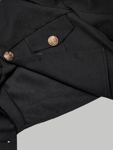 SHEIN MOD Plus-Size Women's Classic And Elegant Casual Short Blazer, Peter Pan Collar, Metal Button Closure, Retro Cropped Style, Office Formal Black Fall - Black and White - View 6