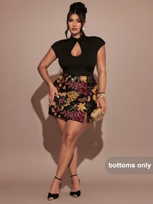 SHEIN BAE CURVE 大尺碼女款閃亮亮片迷你裙，70年代電音派對風，優雅開衩雞尾酒晚宴裙，秋冬生日舞會風格，萬聖節 - 彩色 - 查看 4